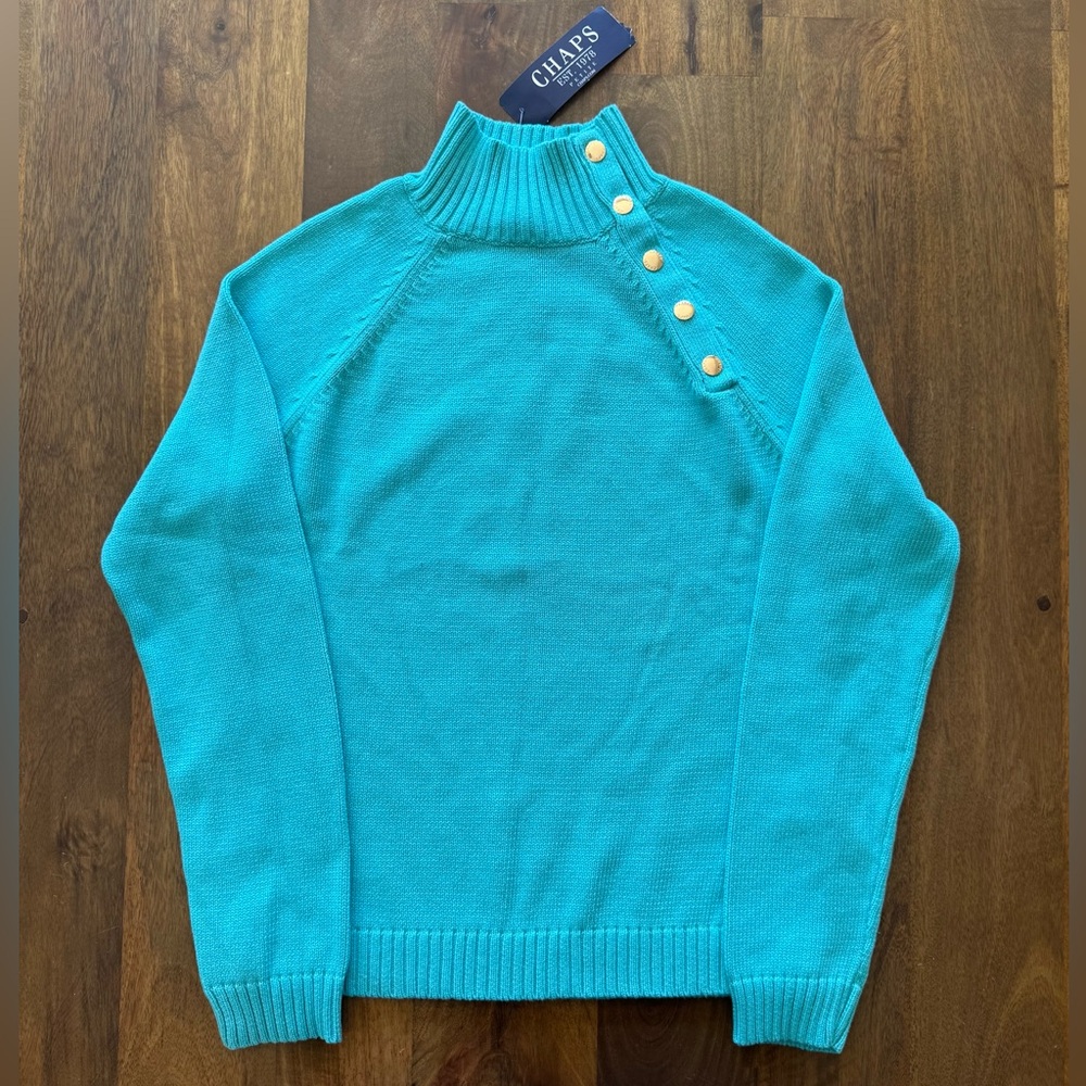 Chaps mock snap‎ turtleneck 100% cotton sweater in sea foam green women M